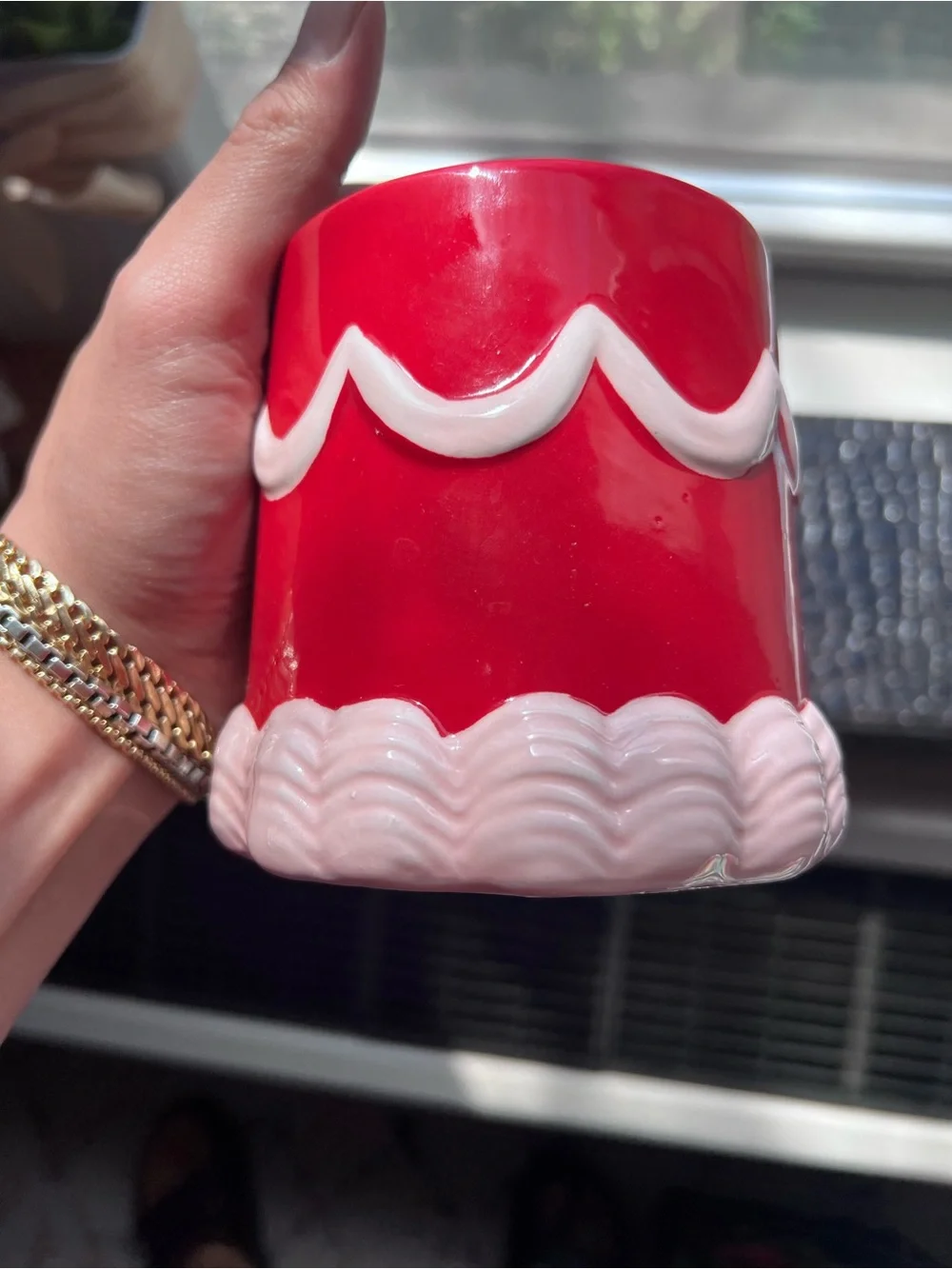 Red Ceramic Mug with White Frosted Trim